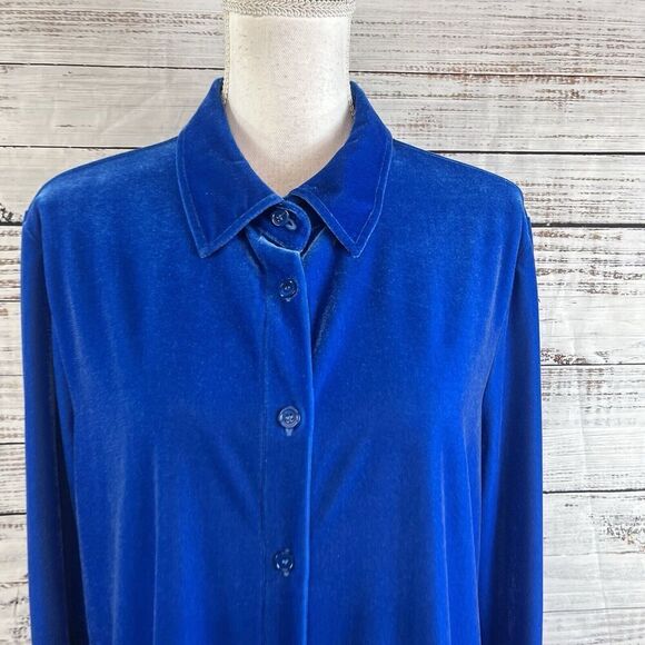 Soft Surroundings Blouse size Large Royal Blue Velveteen Stretch Comfy Casual - Picture 4 of 13